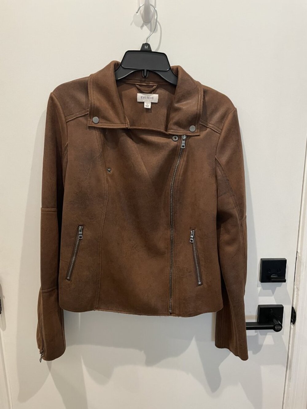 Evereve Brown Moto Biker Jacket - Size Large - Vegan Faux Leather - Picture 2 of 6